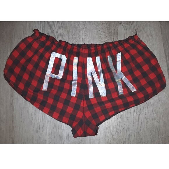 Y2k Victoria's Secret PINK Red Plaid Pajama Shorts XS Booty Shorts Sleep Lounge - Picture 1 of 8